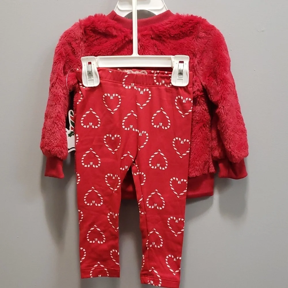 Btween 2-piece Holiday Plush Top with Unicorn and Candy Cane Print Leggings